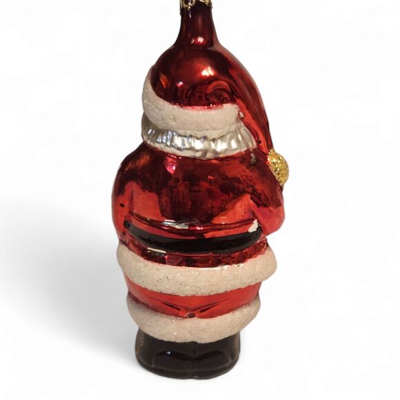 Vintage Blown Glass Santa Ornament Christmas 5.5 Tall, Hand Painted, Blue Cane - Picture 5 of 8